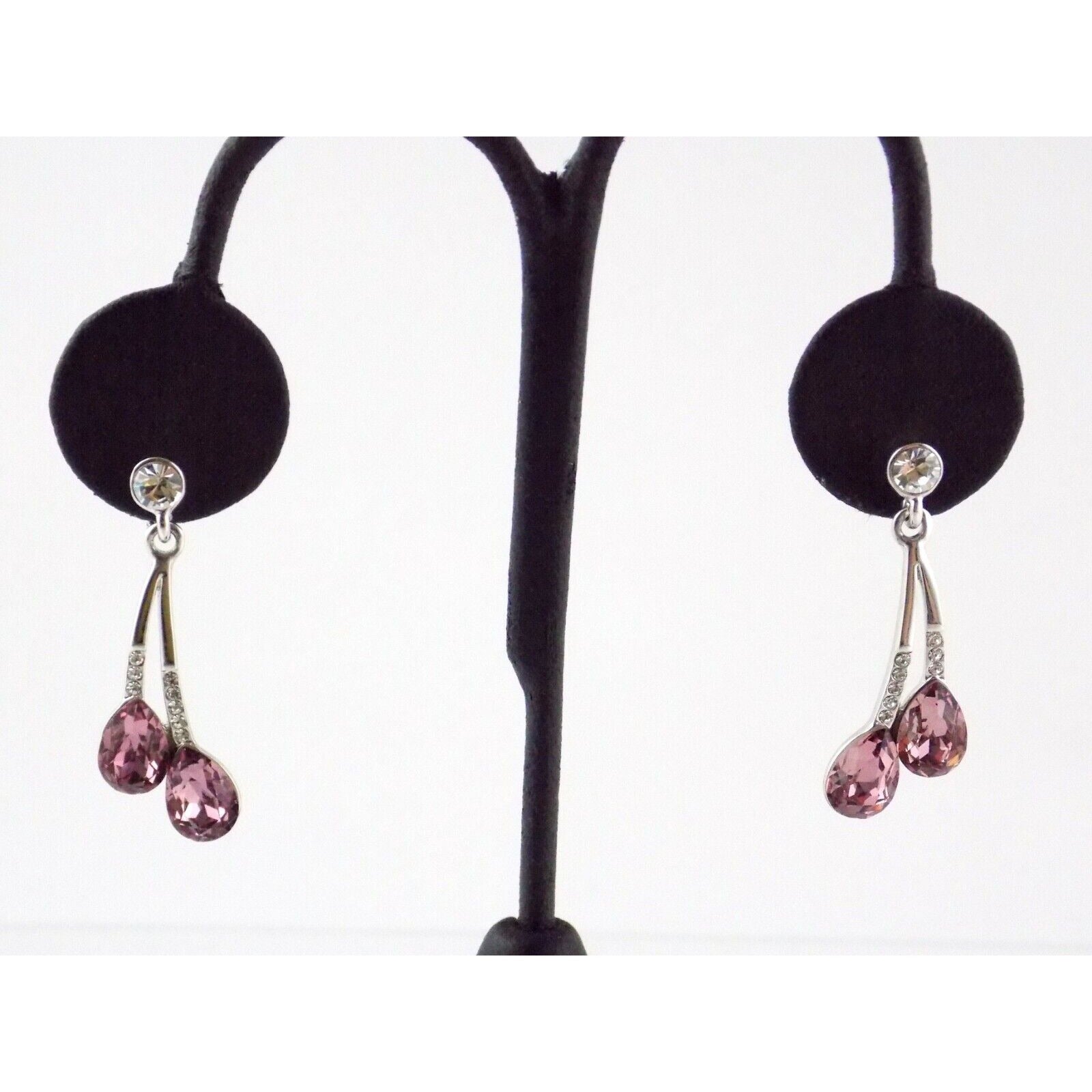 Silver Plated Pink and White Crystal Rhinestone Stud Earrings Unbranded 8.9g