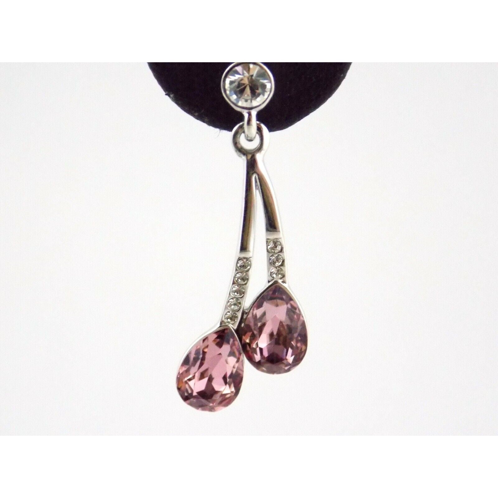 Silver Plated Pink and White Crystal Rhinestone Stud Earrings Unbranded 8.9g