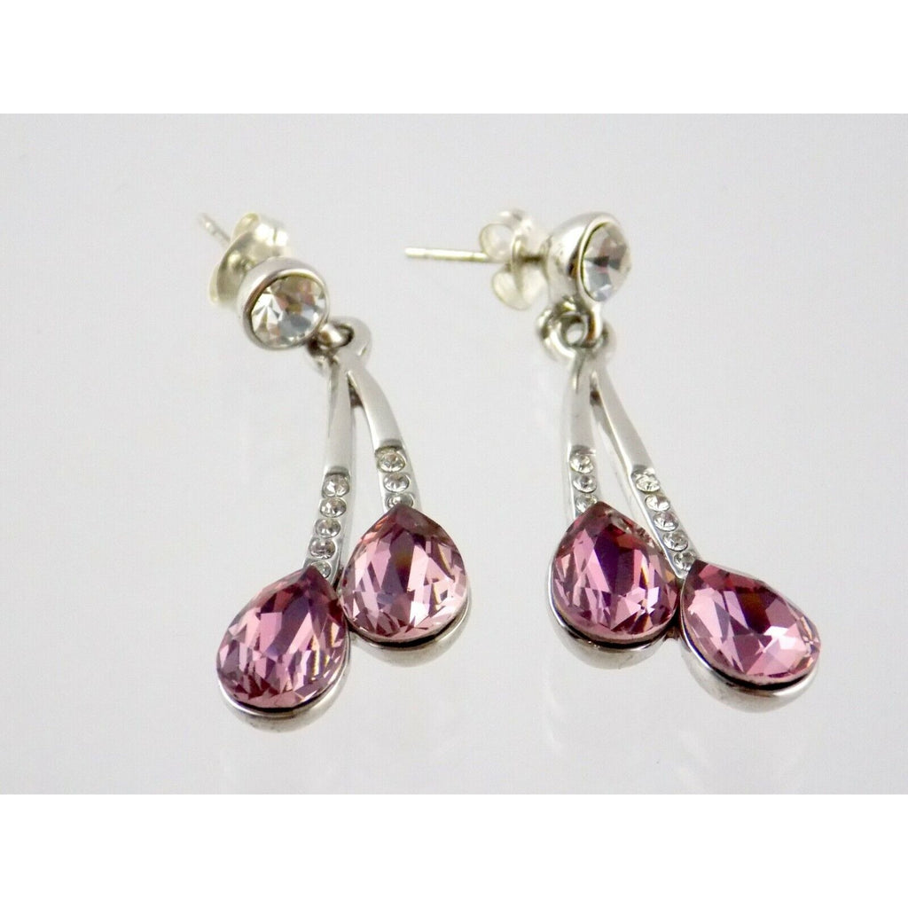Silver Plated Pink and White Crystal Rhinestone Stud Earrings Unbranded 8.9g