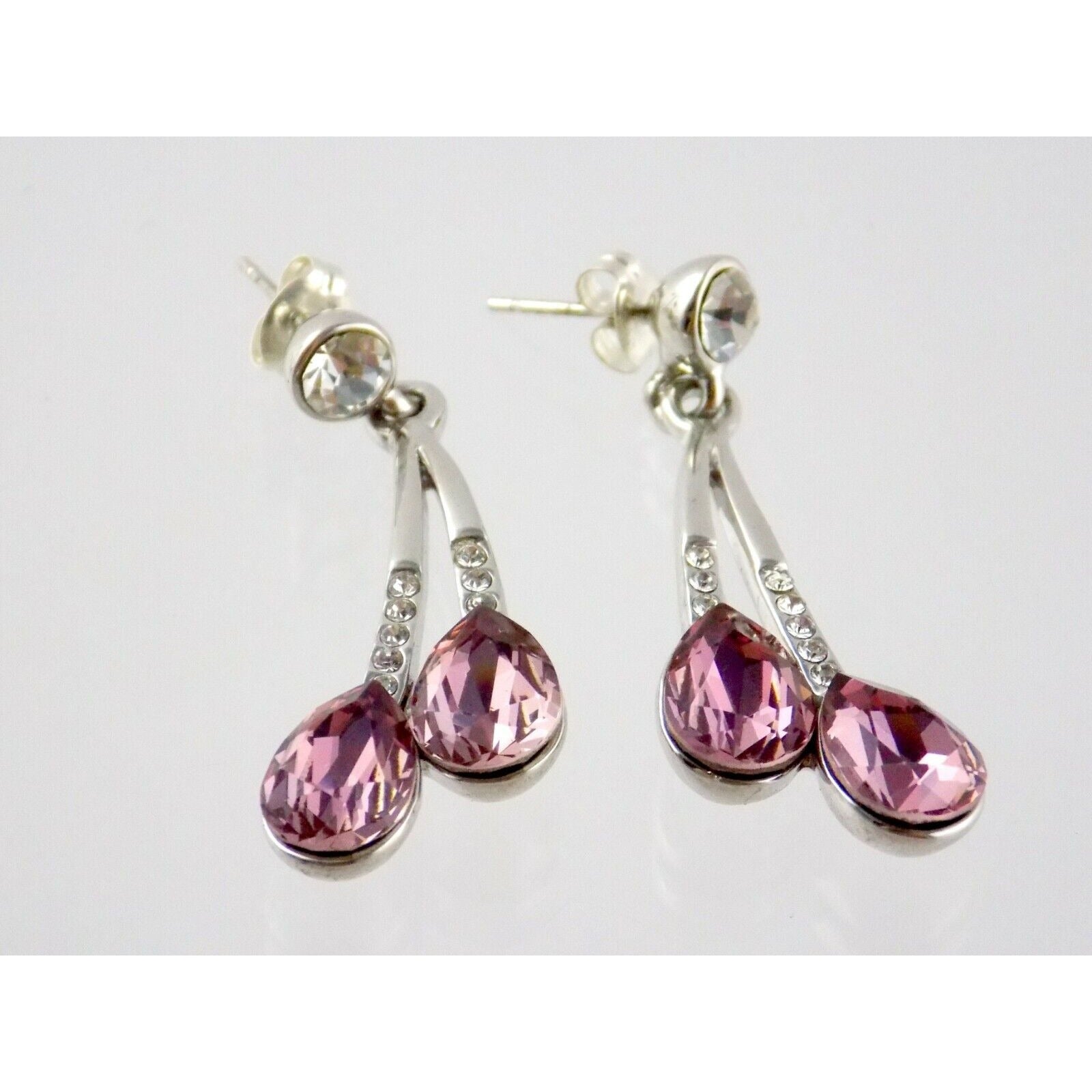 Silver Plated Pink and White Crystal Rhinestone Stud Earrings Unbranded 8.9g
