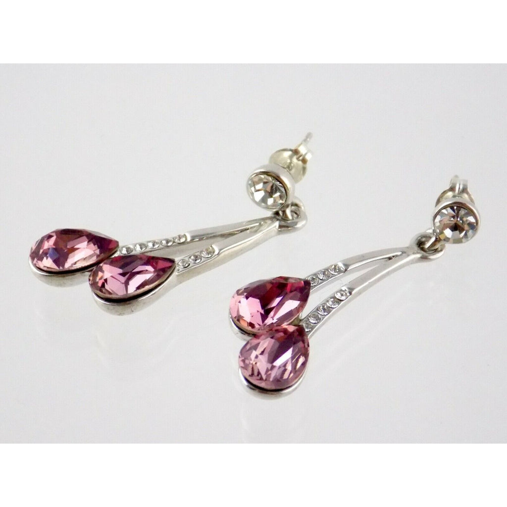 Silver Plated Pink and White Crystal Rhinestone Stud Earrings Unbranded 8.9g