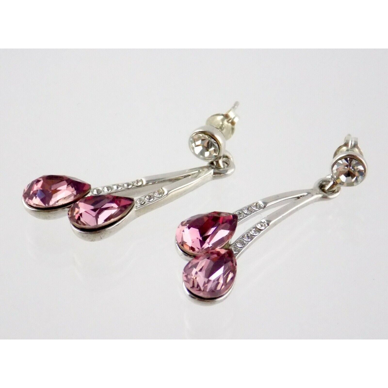 Silver Plated Pink and White Crystal Rhinestone Stud Earrings Unbranded 8.9g
