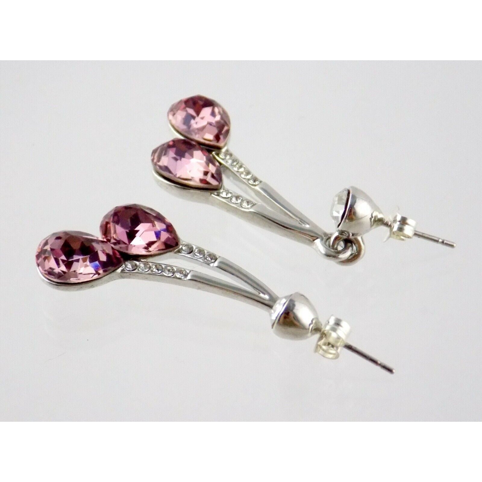 Silver Plated Pink and White Crystal Rhinestone Stud Earrings Unbranded 8.9g