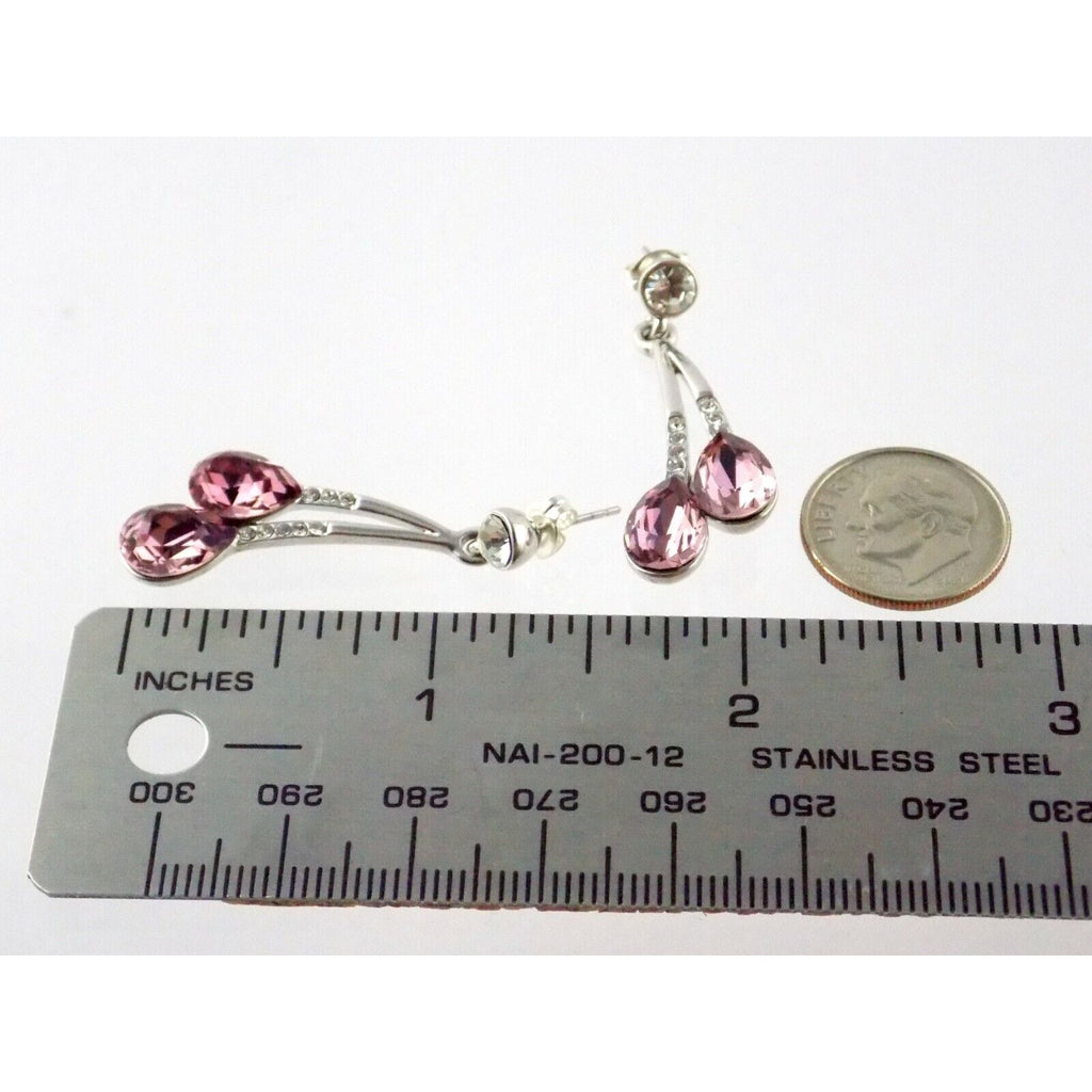 Silver Plated Pink and White Crystal Rhinestone Stud Earrings Unbranded 8.9g