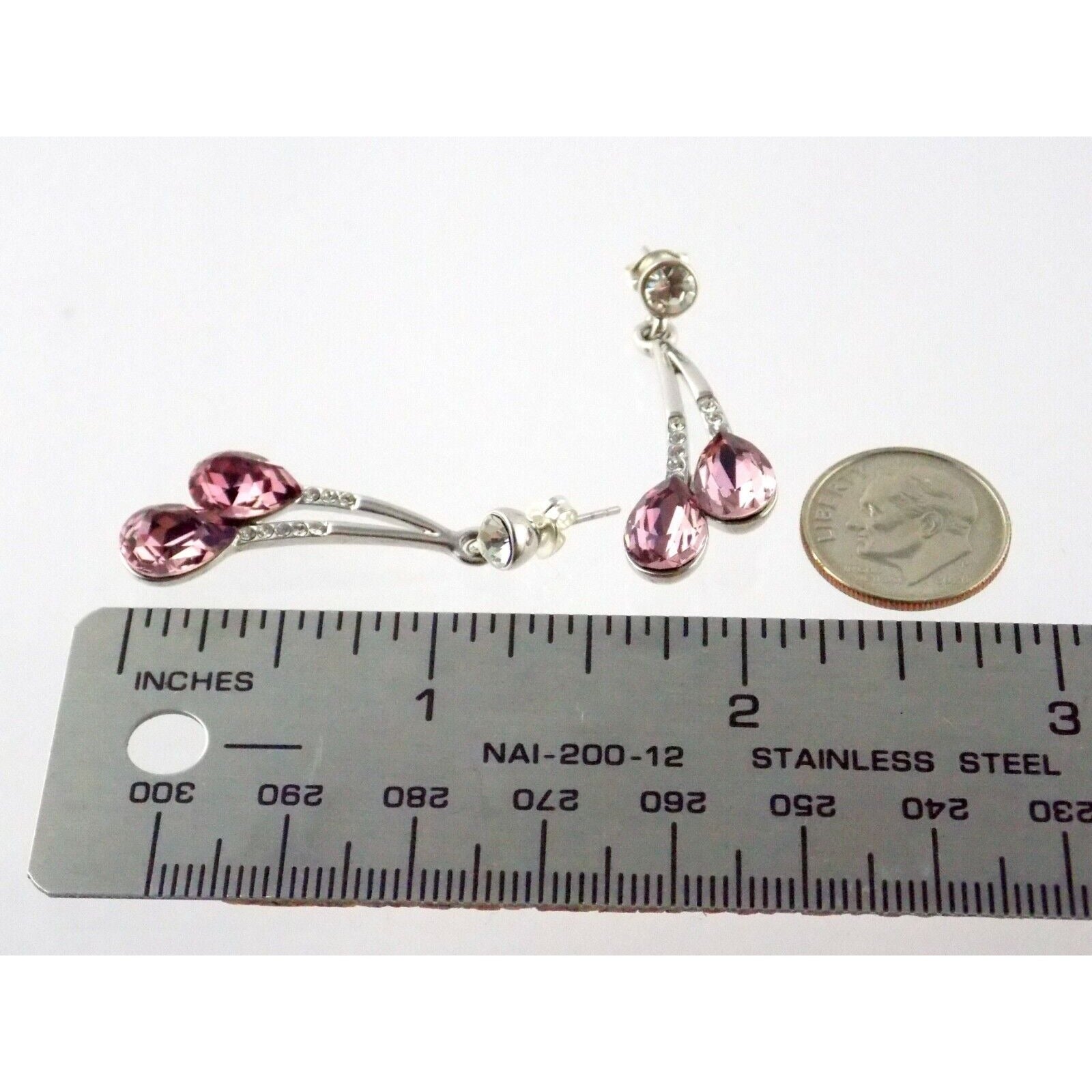 Silver Plated Pink and White Crystal Rhinestone Stud Earrings Unbranded 8.9g
