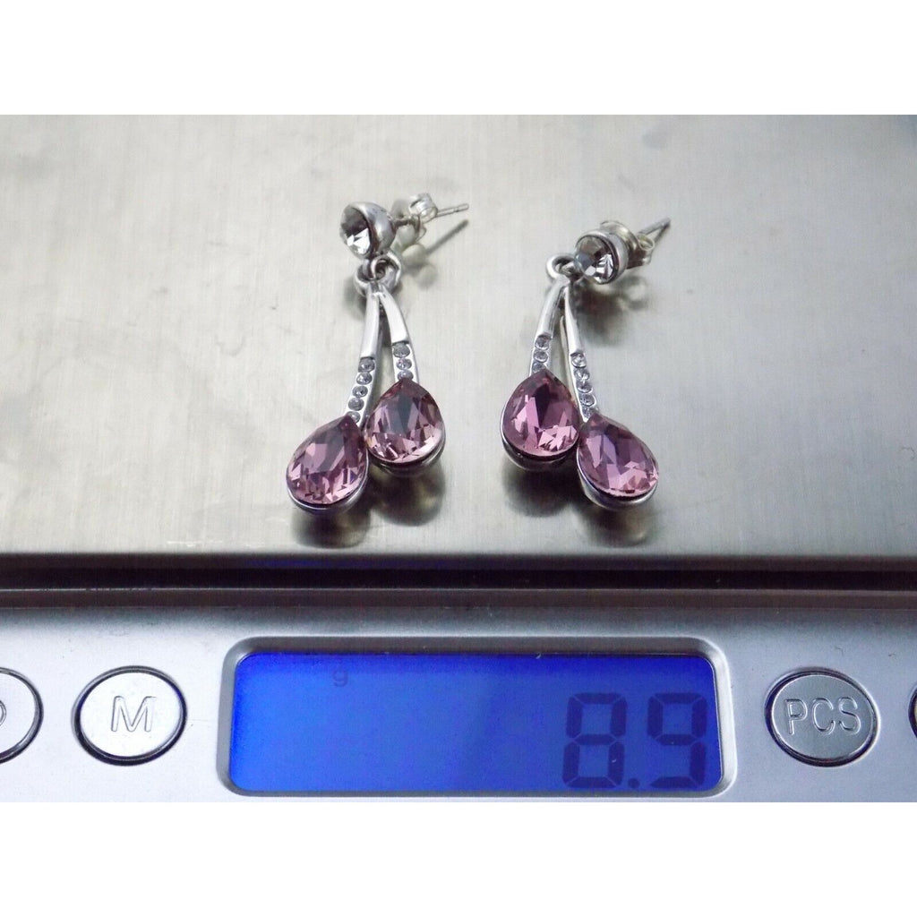 Silver Plated Pink and White Crystal Rhinestone Stud Earrings Unbranded 8.9g