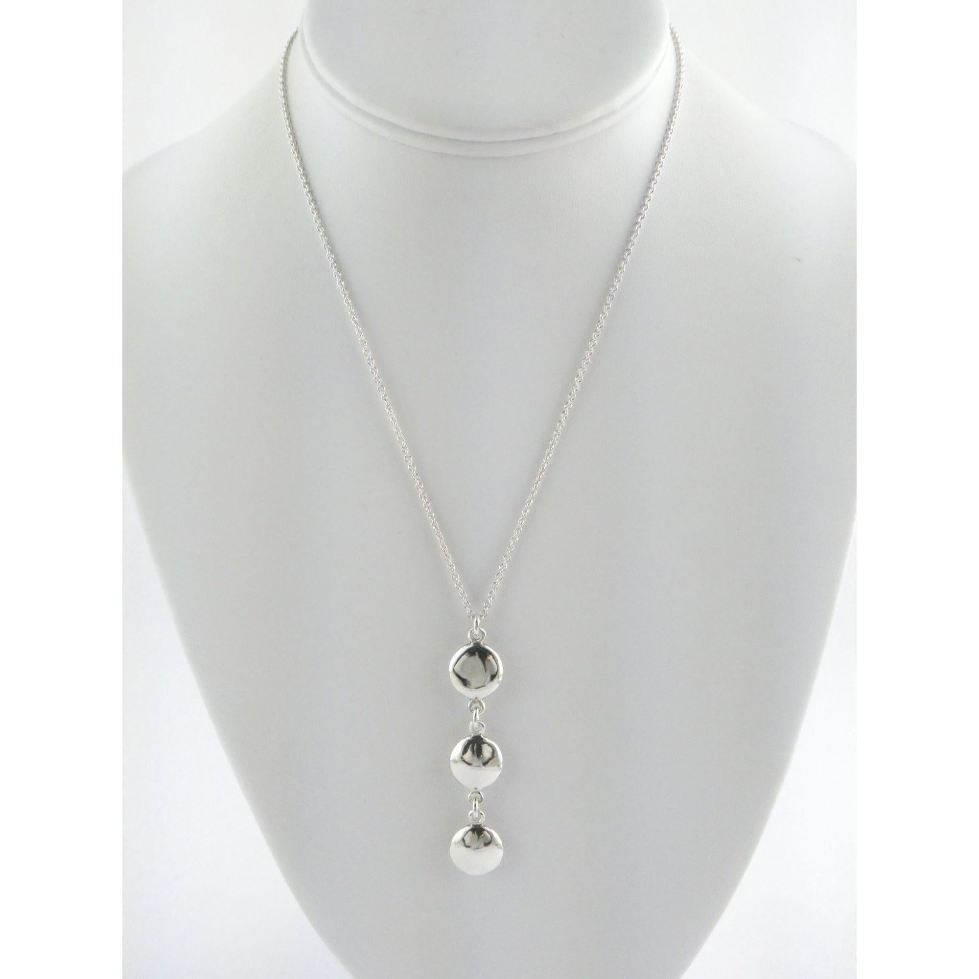 Tiffany and Co Sterling Silver Triple Disk Drop Pendant Necklace 12.1g 16.5 In