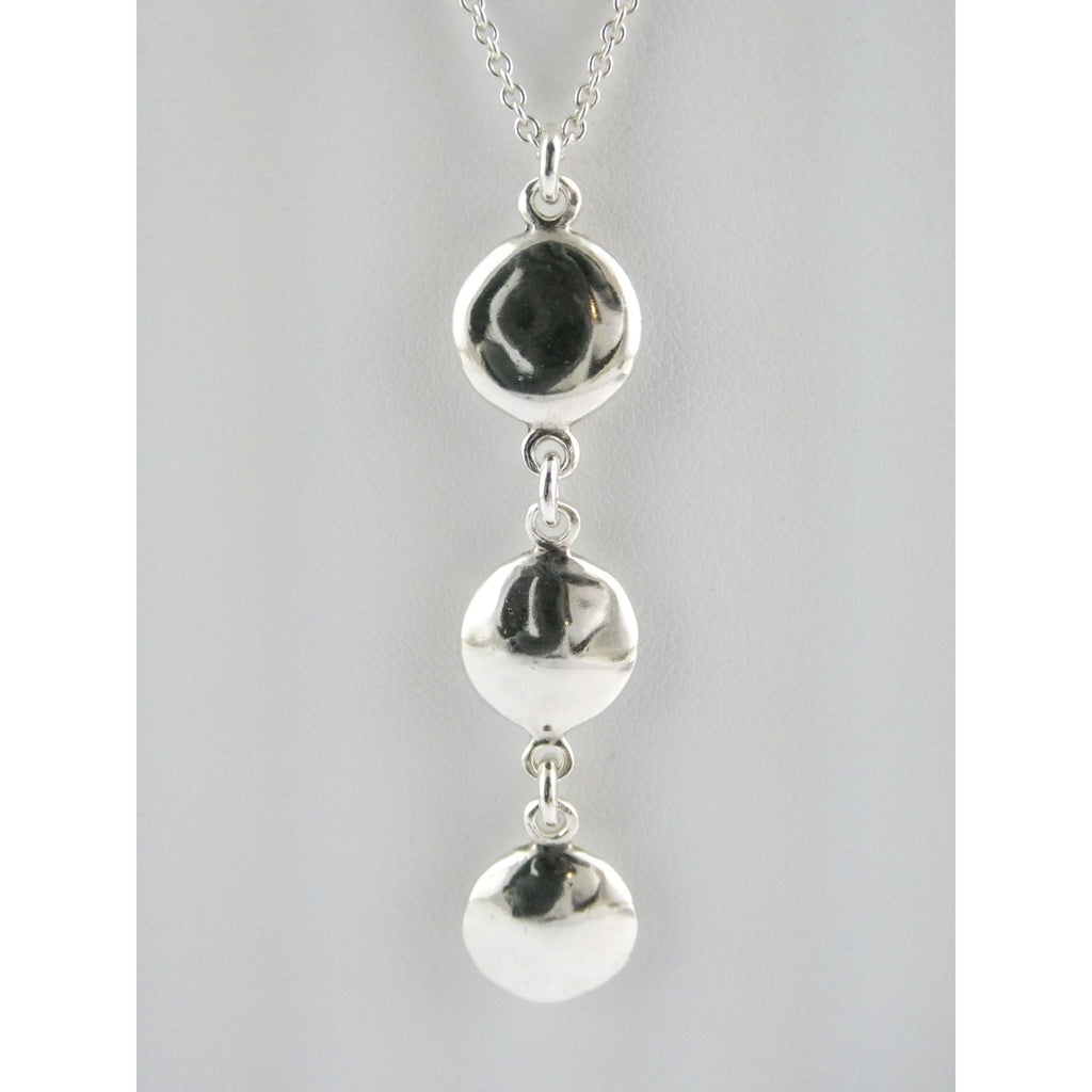 Tiffany and Co Sterling Silver Triple Disk Drop Pendant Necklace 12.1g 16.5 In