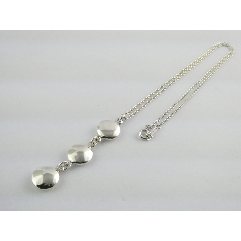 Tiffany and Co Sterling Silver Triple Disk Drop Pendant Necklace 12.1g 16.5 In