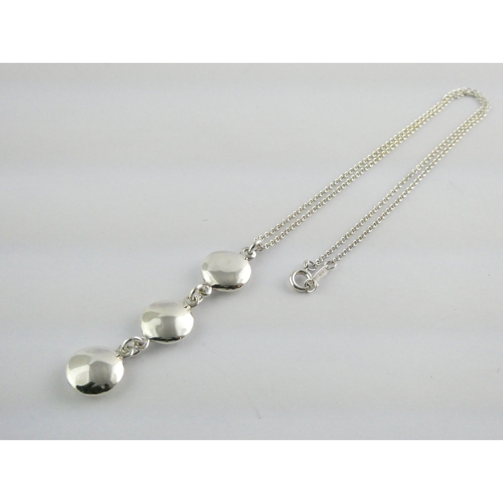Tiffany and Co Sterling Silver Triple Disk Drop Pendant Necklace 12.1g 16.5 In