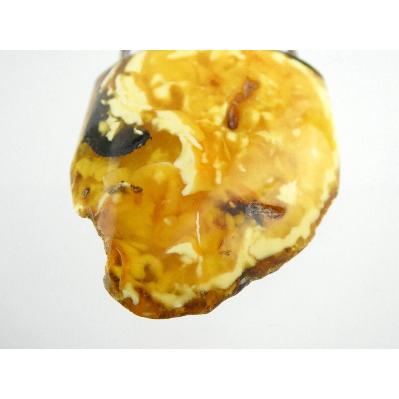 Vintage Poland Sterling Silver Eggyolk Amber Pendant 925 25.5g 3.5 Inch Length