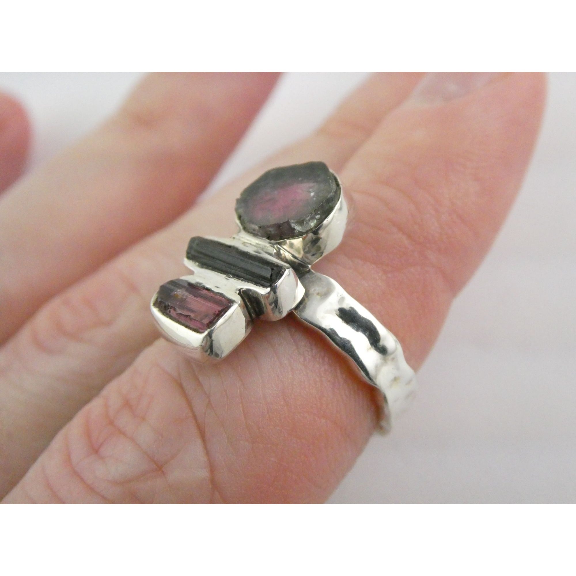 Artisan Made Sterling Silver Watermelon Tourmaline Ring Size 6 Weighs 5.3g