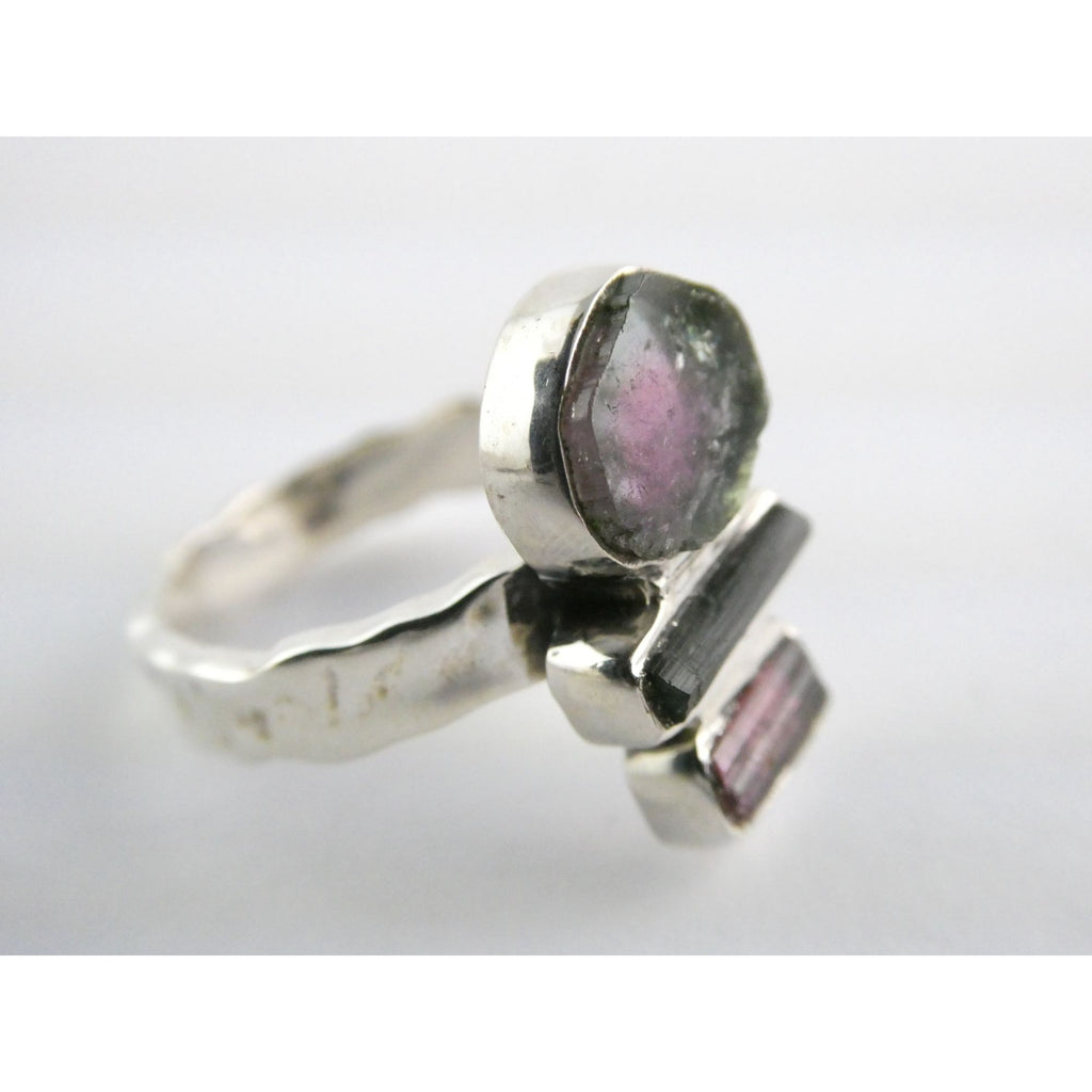 Artisan Made Sterling Silver Watermelon Tourmaline Ring Size 6 Weighs 5.3g