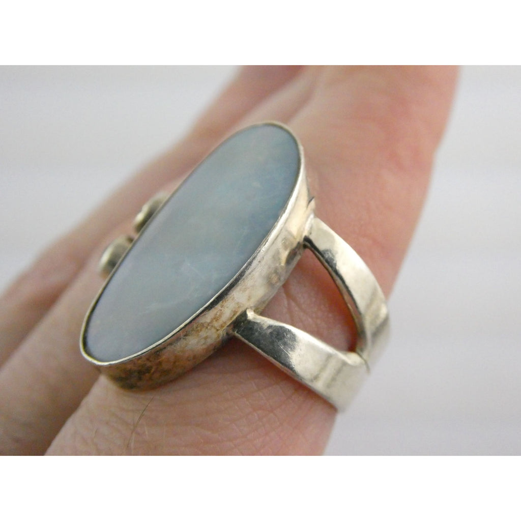 Vintage Sterling Silver Potch Opal and Double Smoky Quartz Ring Size 8.75 8g