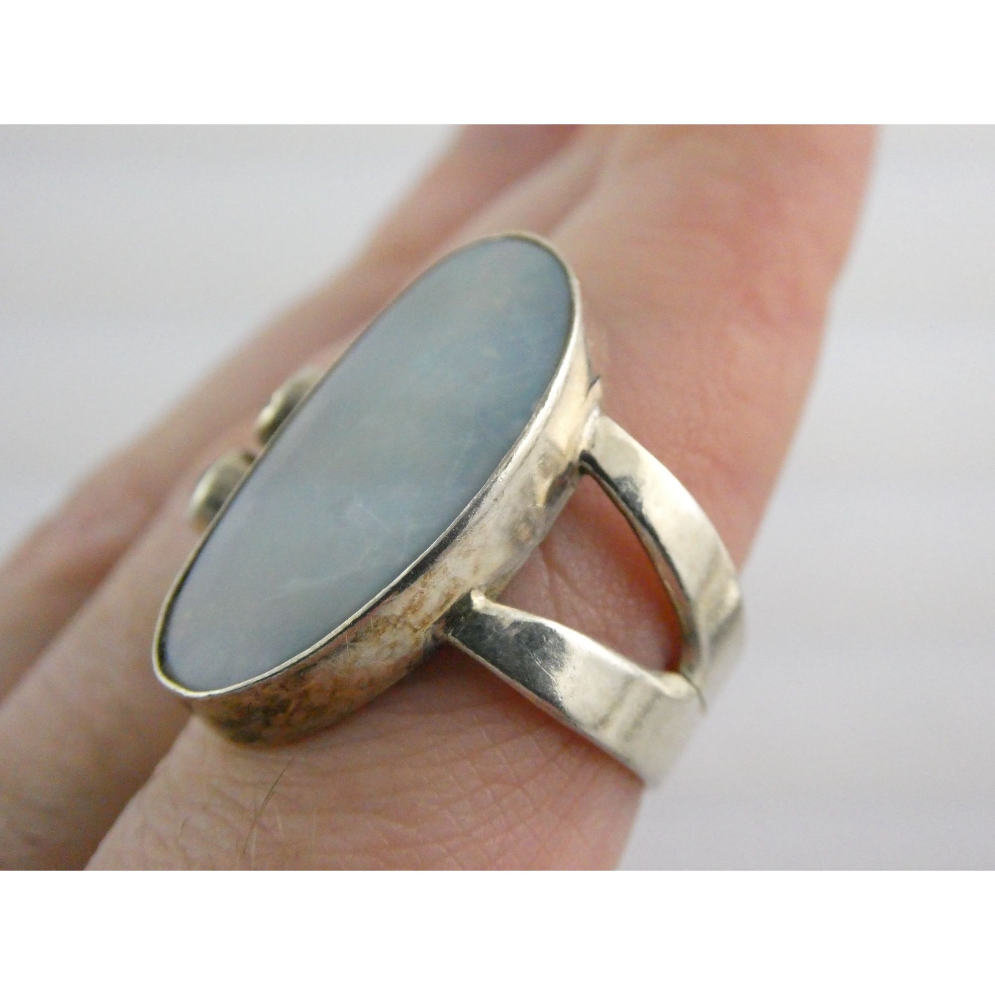 Vintage Sterling Silver Potch Opal and Double Smoky Quartz Ring Size 8.75 8g