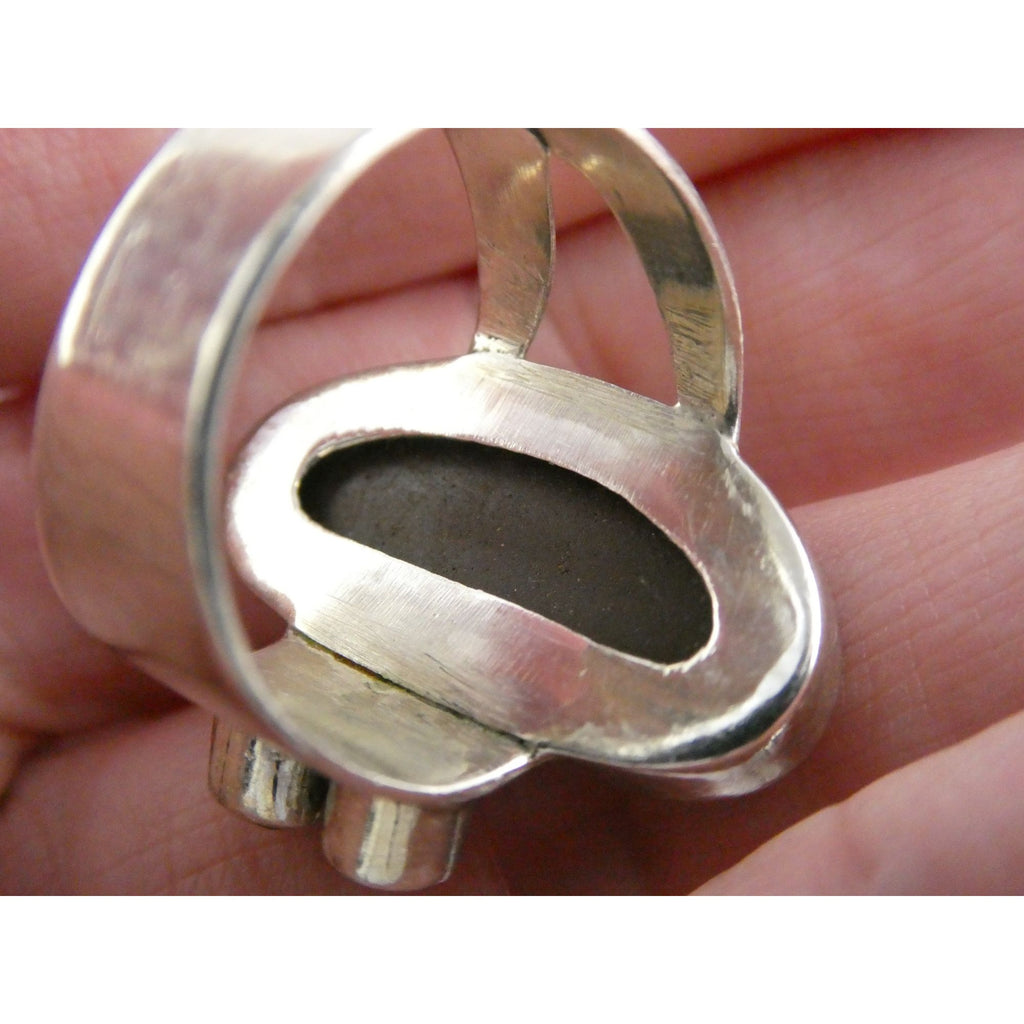 Vintage Sterling Silver Potch Opal and Double Smoky Quartz Ring Size 8.75 8g