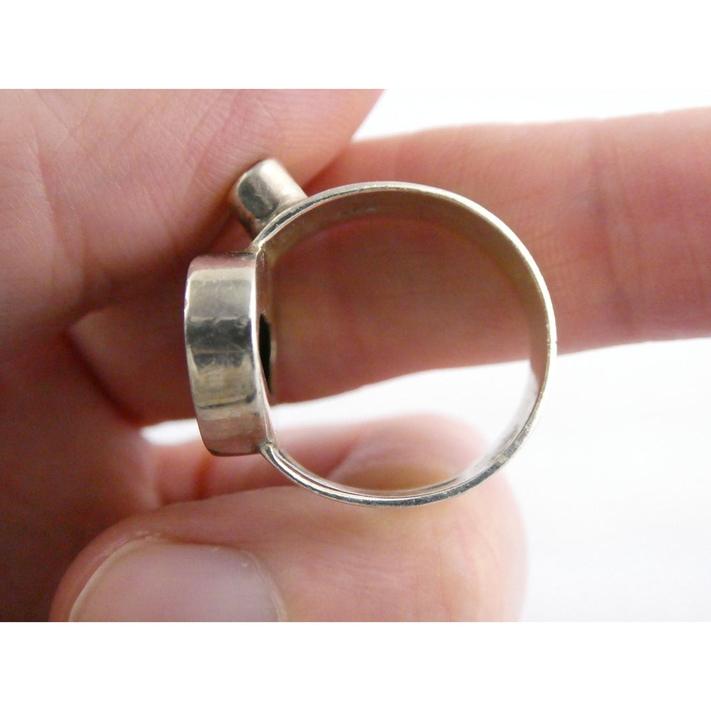 Vintage Sterling Silver Potch Opal and Double Smoky Quartz Ring Size 8.75 8g