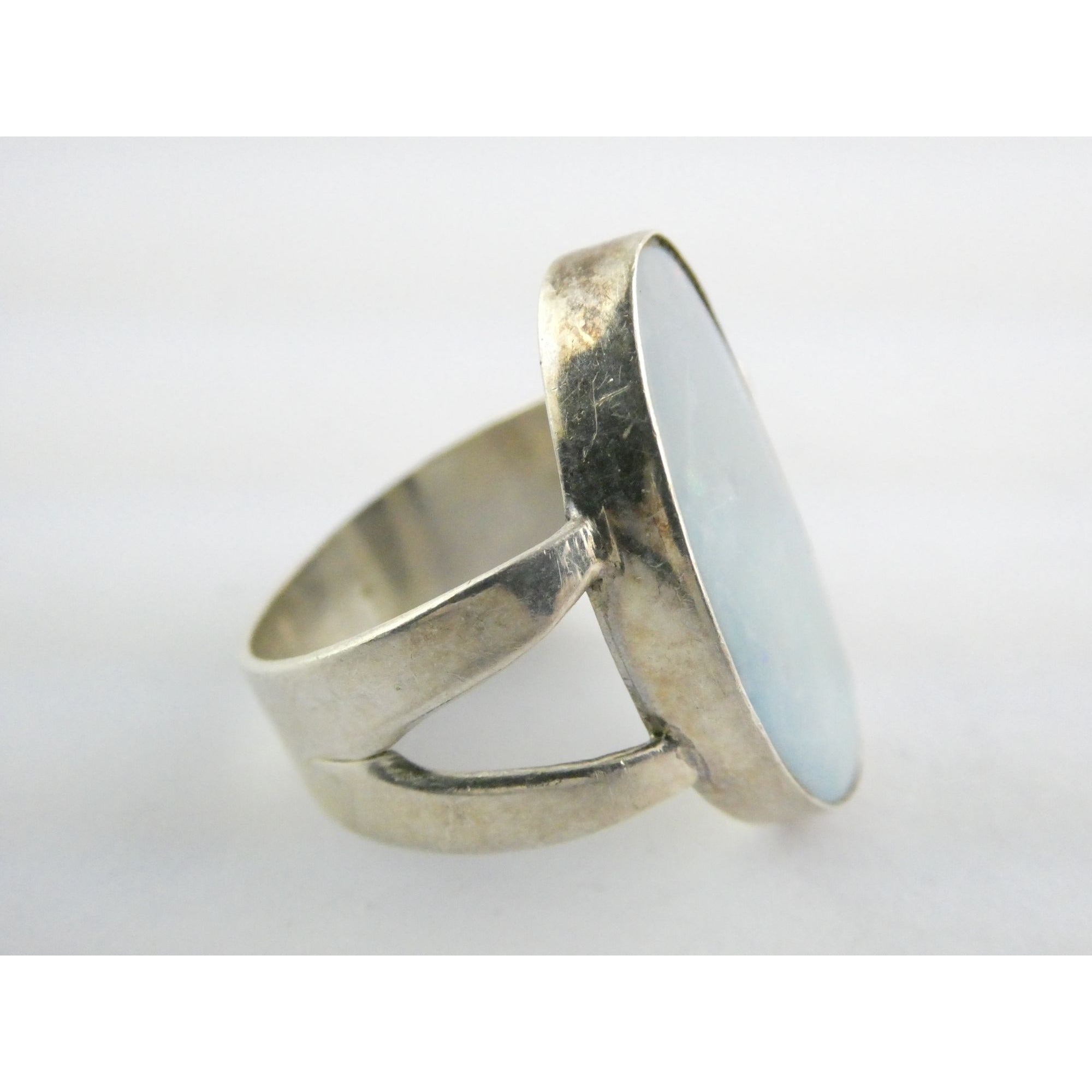 Vintage Sterling Silver Potch Opal and Double Smoky Quartz Ring Size 8.75 8g