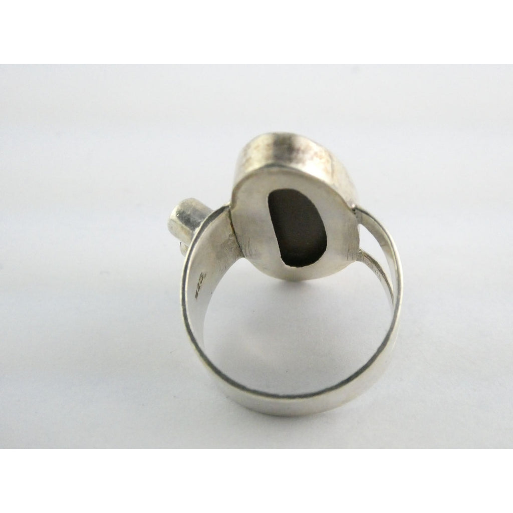 Vintage Sterling Silver Potch Opal and Double Smoky Quartz Ring Size 8.75 8g