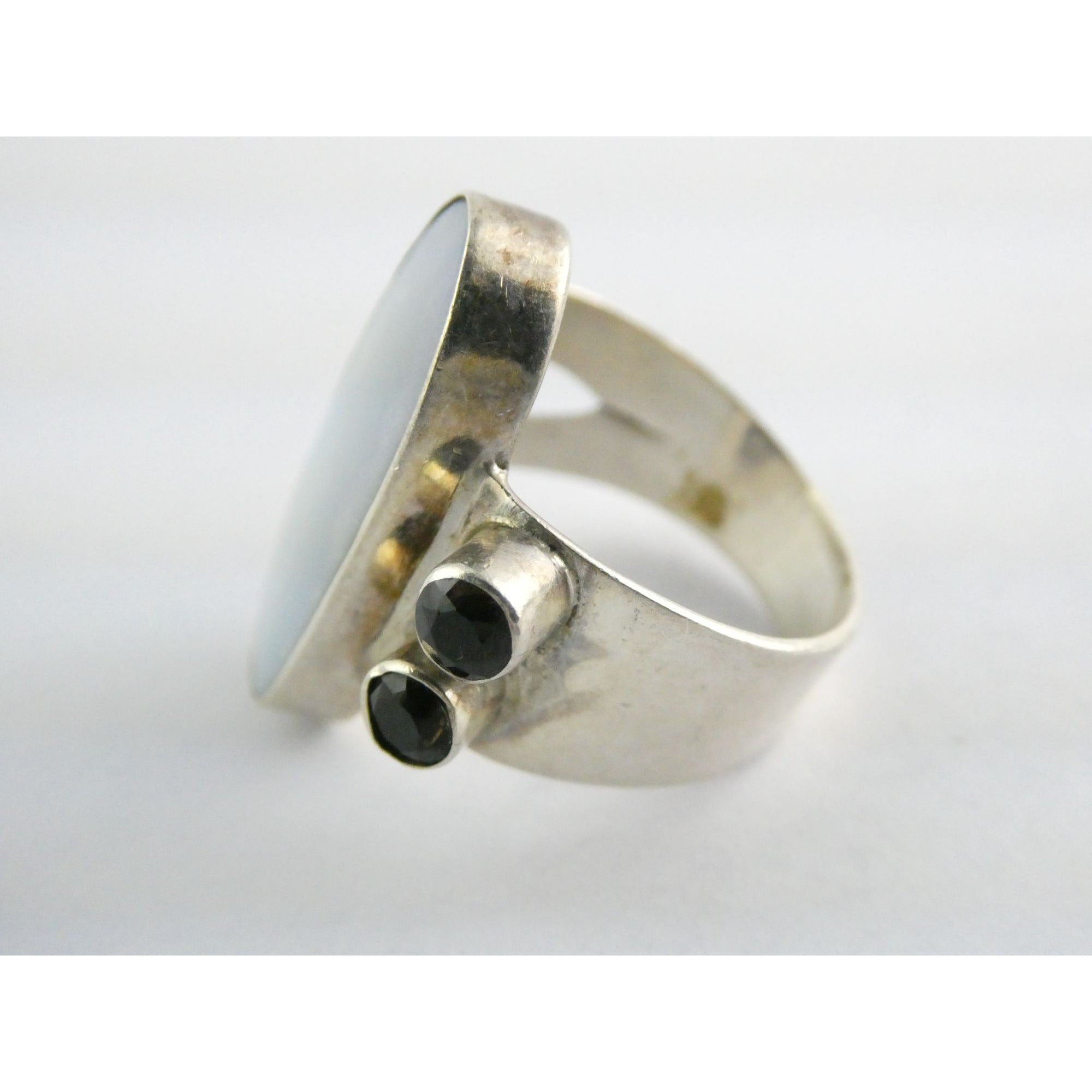 Vintage Sterling Silver Potch Opal and Double Smoky Quartz Ring Size 8.75 8g