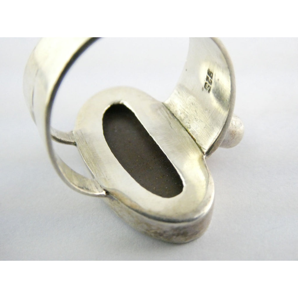 Vintage Sterling Silver Potch Opal and Double Smoky Quartz Ring Size 8.75 8g
