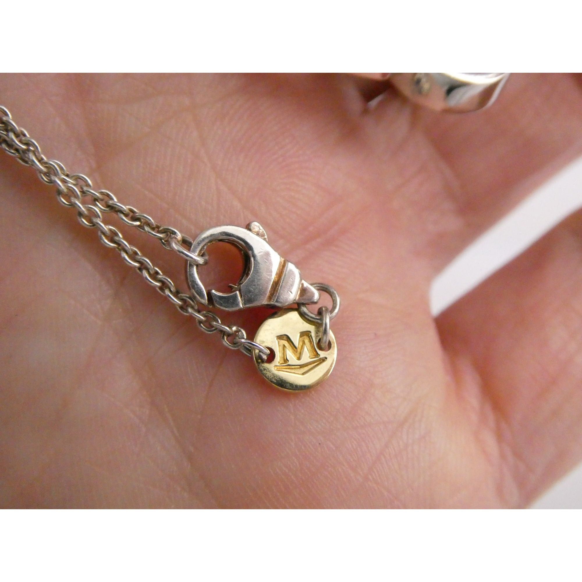 Movado Sterling Silver Blue Topaz Pendant Necklace 18k Gold Logo Clasp 10g