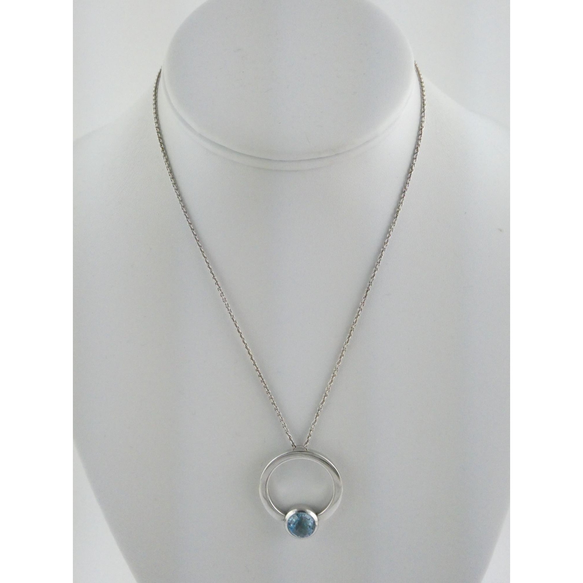 Movado Sterling Silver Blue Topaz Pendant Necklace 18k Gold Logo Clasp 10g