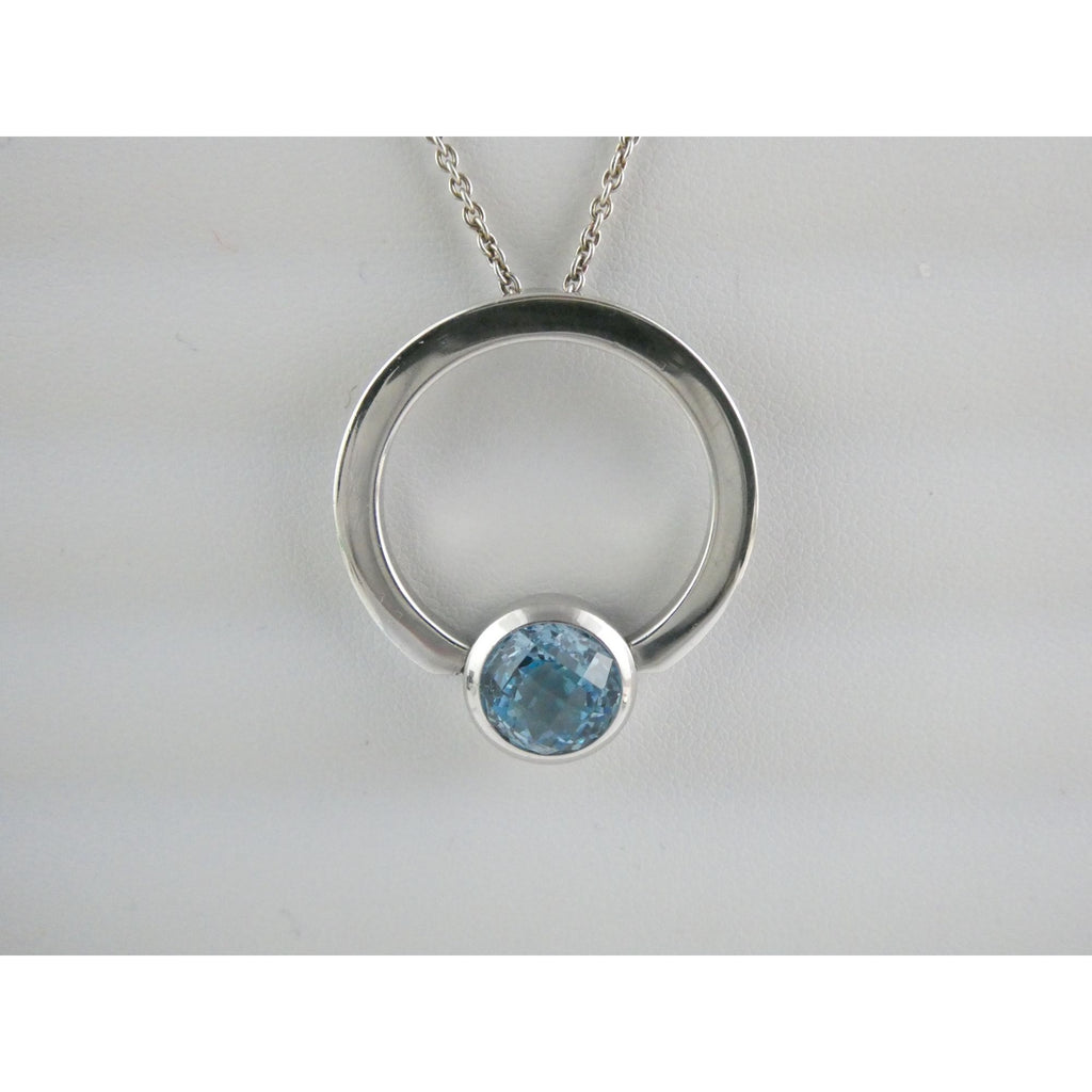 Movado Sterling Silver Blue Topaz Pendant Necklace 18k Gold Logo Clasp 10g