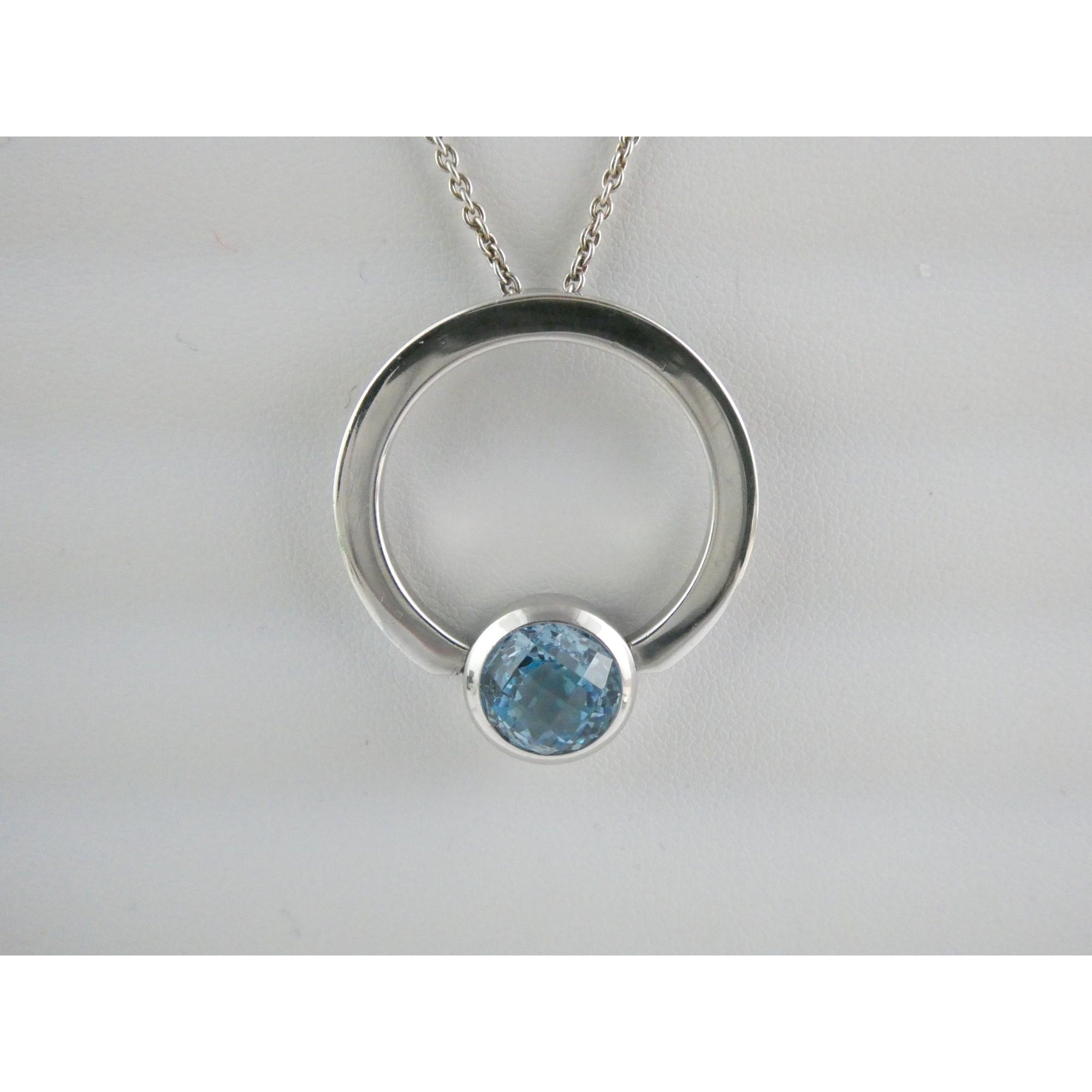 Movado Sterling Silver Blue Topaz Pendant Necklace 18k Gold Logo Clasp 10g