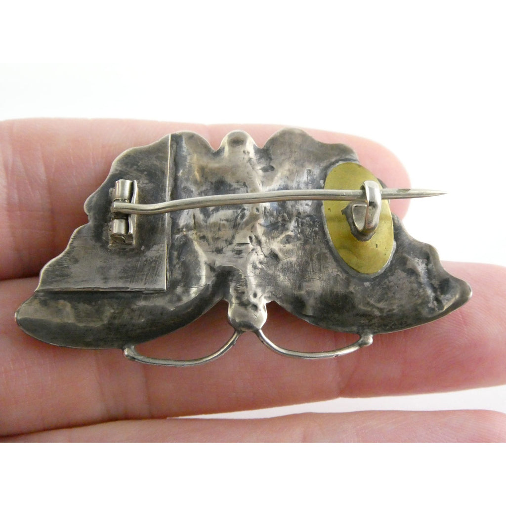 Antique Victorian Sterling Silver Montrose Agate Butterfly Brooch Pin 7.7g 2 In