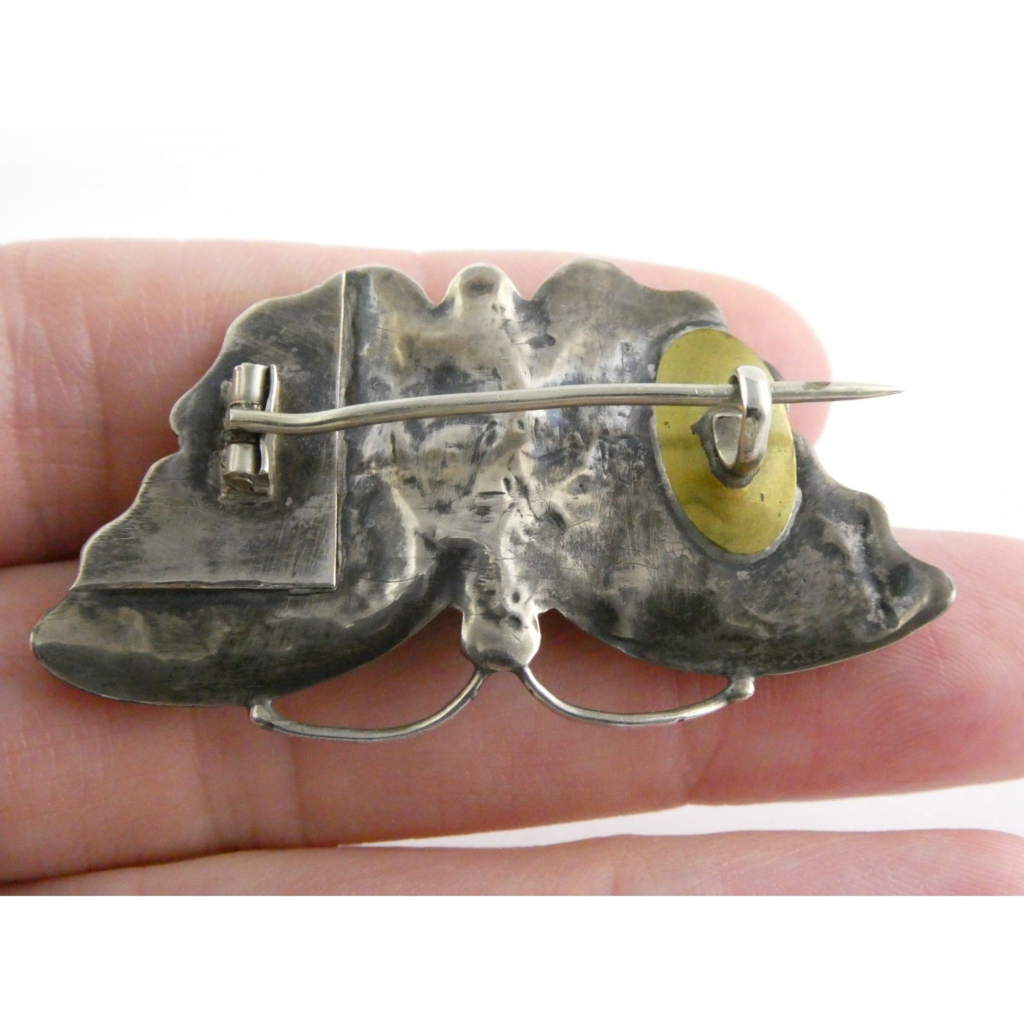 Antique Victorian Sterling Silver Montrose Agate Butterfly Brooch Pin 7.7g 2 In