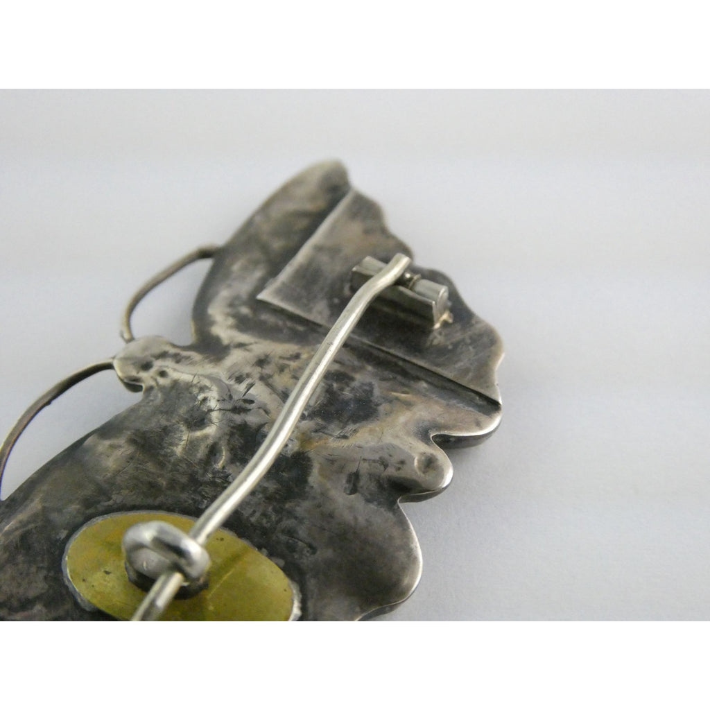 Antique Victorian Sterling Silver Montrose Agate Butterfly Brooch Pin 7.7g 2 In