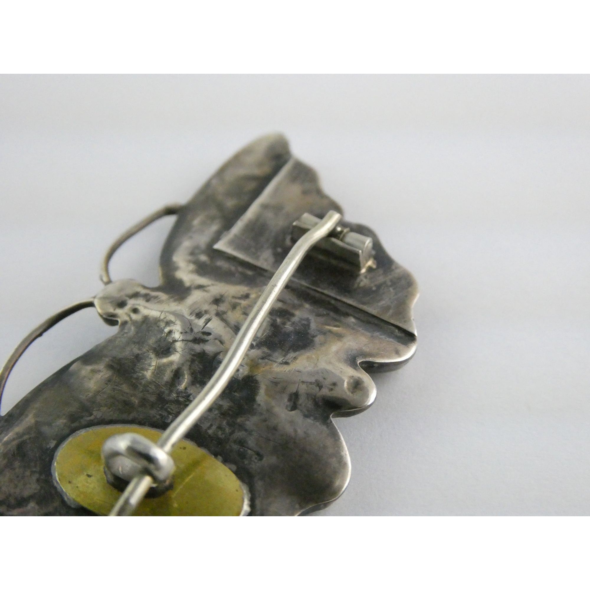 Antique Victorian Sterling Silver Montrose Agate Butterfly Brooch Pin 7.7g 2 In