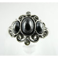 Avon Silvertone Metal and Hematite Ring Adjustable Size 4.5g Weight
