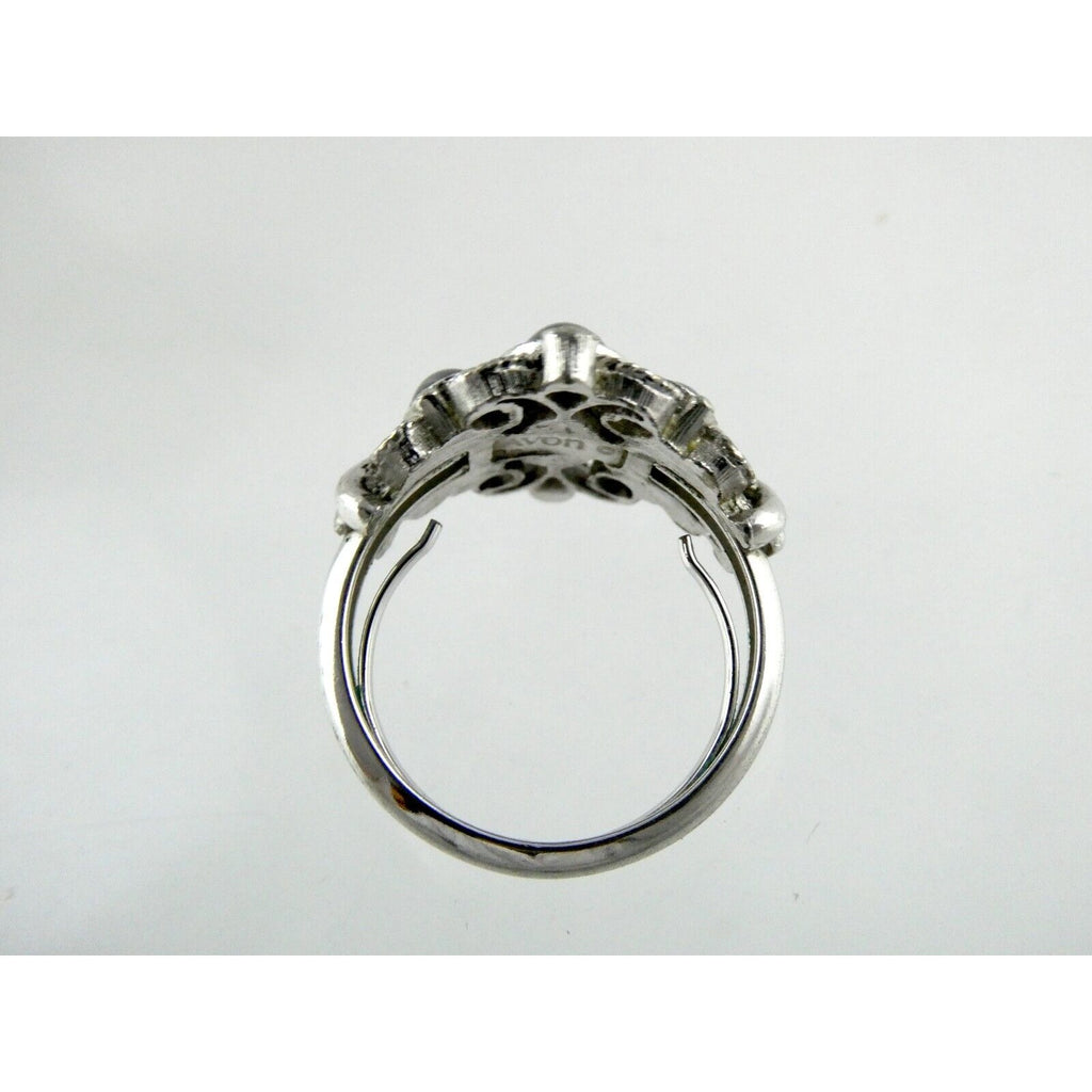 Avon Silvertone Metal and Hematite Ring Adjustable Size 4.5g Weight
