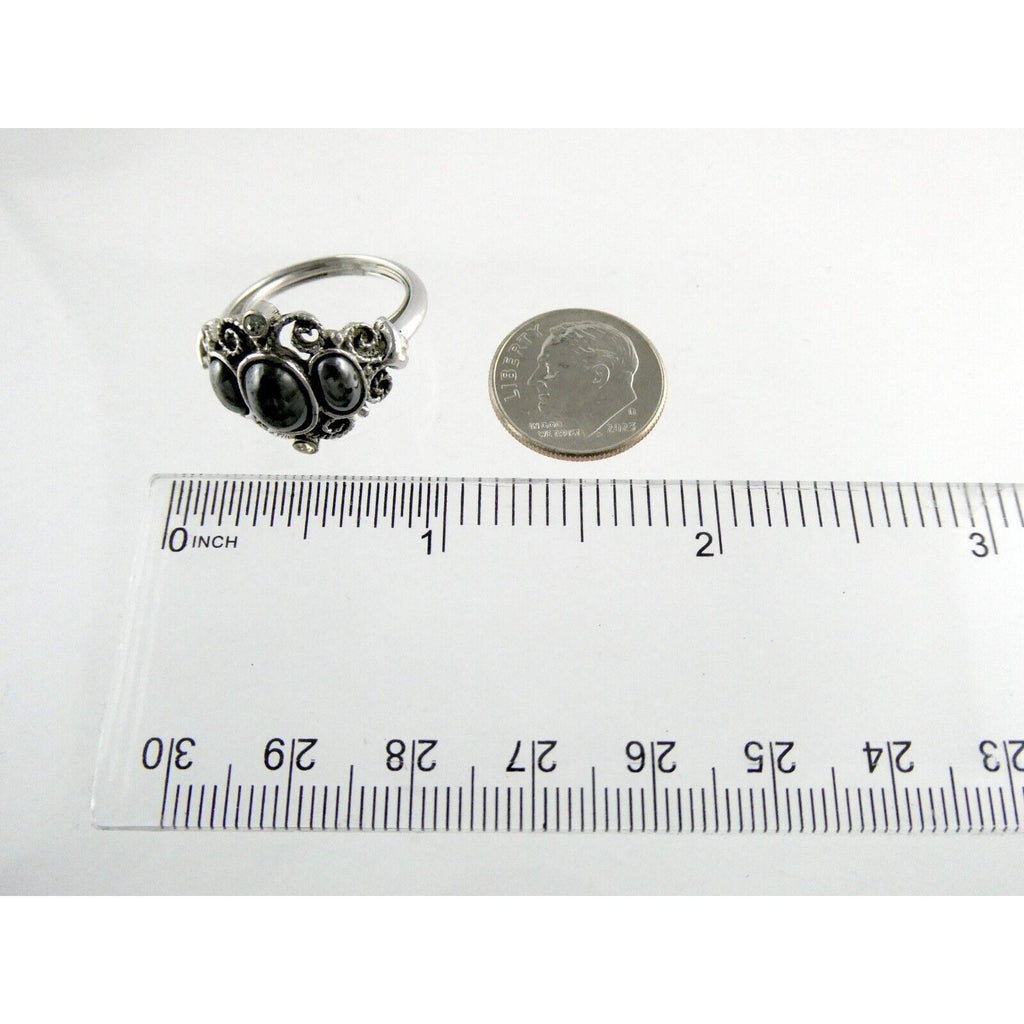 Avon Silvertone Metal and Hematite Ring Adjustable Size 4.5g Weight