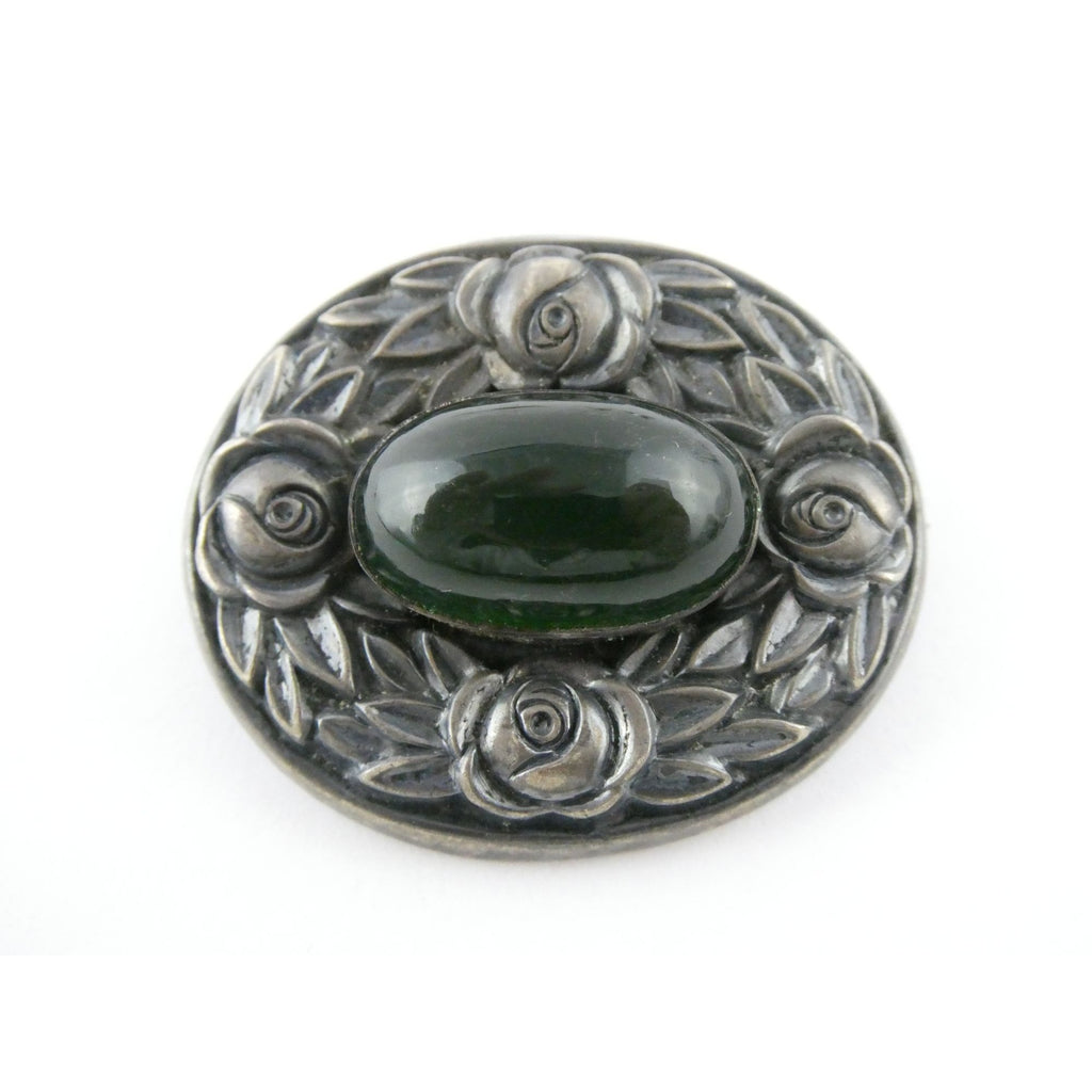 Theodor Fahrner Jugendstil Art Nouveau 935 Silver Rose Border Chrysoprase Brooch