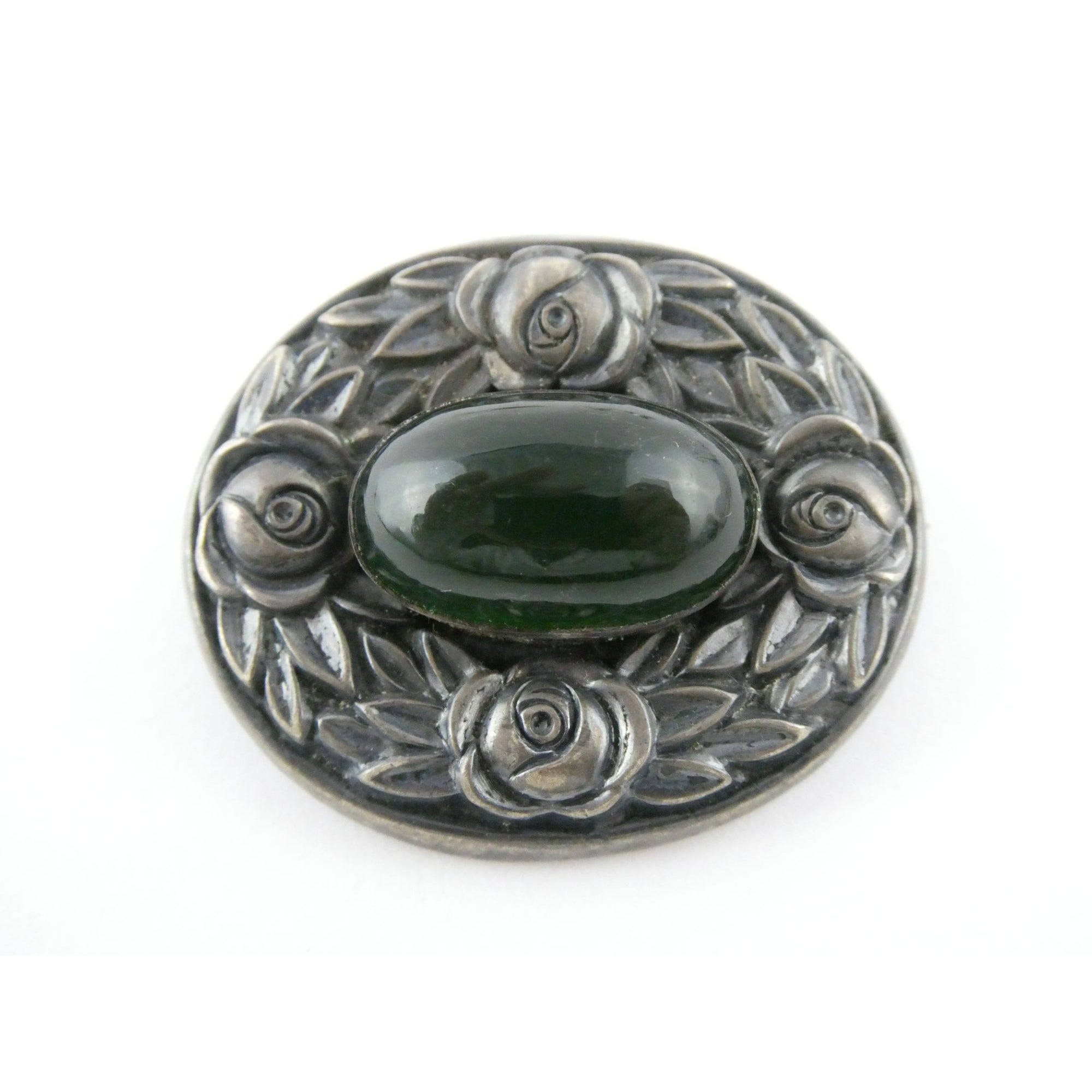Theodor Fahrner Jugendstil Art Nouveau 935 Silver Rose Border Chrysoprase Brooch