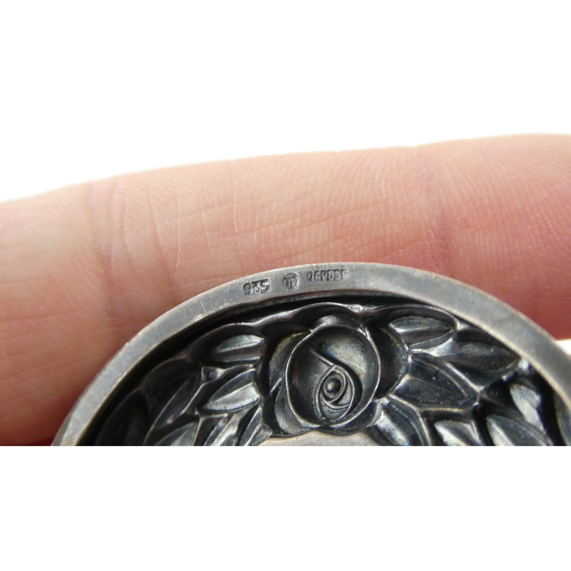 Theodor Fahrner Jugendstil Art Nouveau 935 Silver Rose Border Chrysoprase Brooch