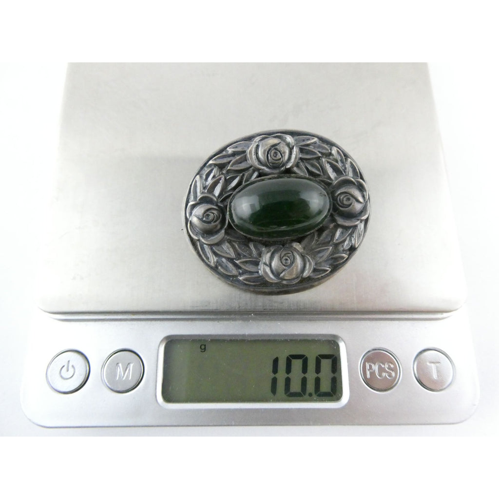 Theodor Fahrner Jugendstil Art Nouveau 935 Silver Rose Border Chrysoprase Brooch