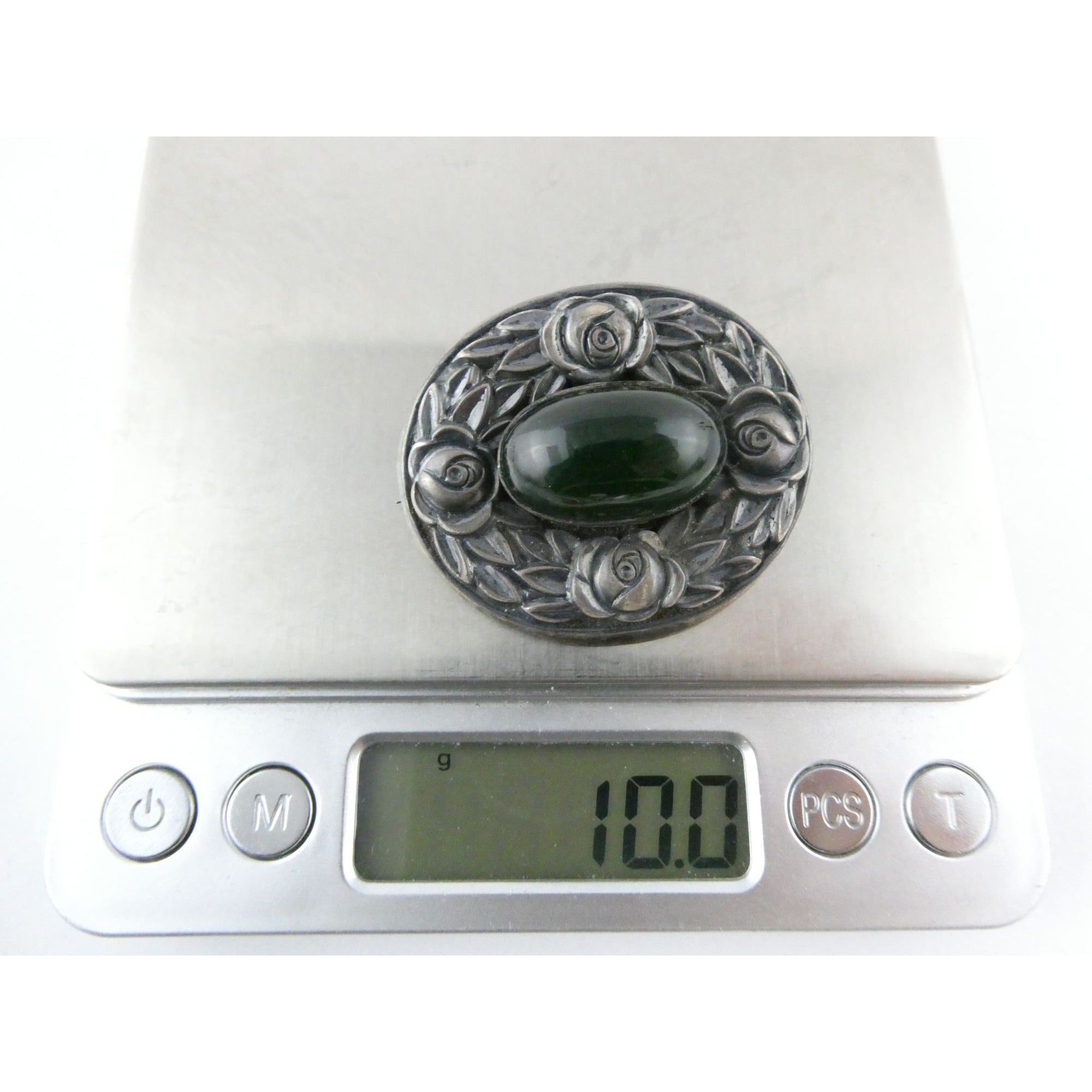 Theodor Fahrner Jugendstil Art Nouveau 935 Silver Rose Border Chrysoprase Brooch