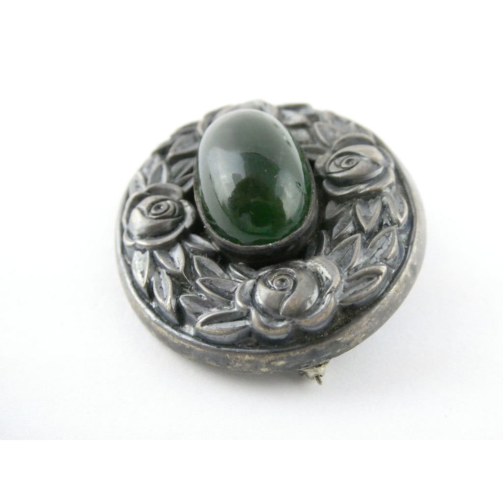 Theodor Fahrner Jugendstil Art Nouveau 935 Silver Rose Border Chrysoprase Brooch