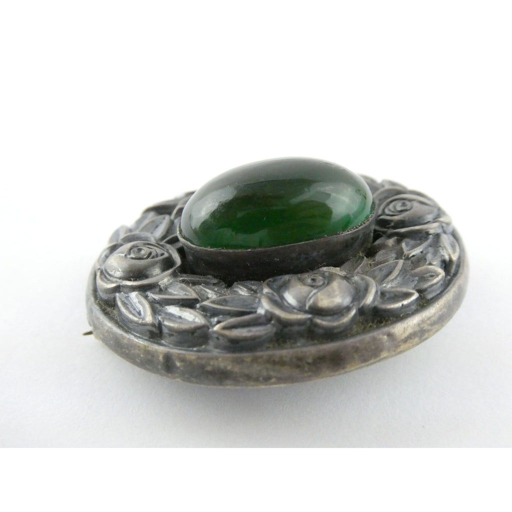 Theodor Fahrner Jugendstil Art Nouveau 935 Silver Rose Border Chrysoprase Brooch