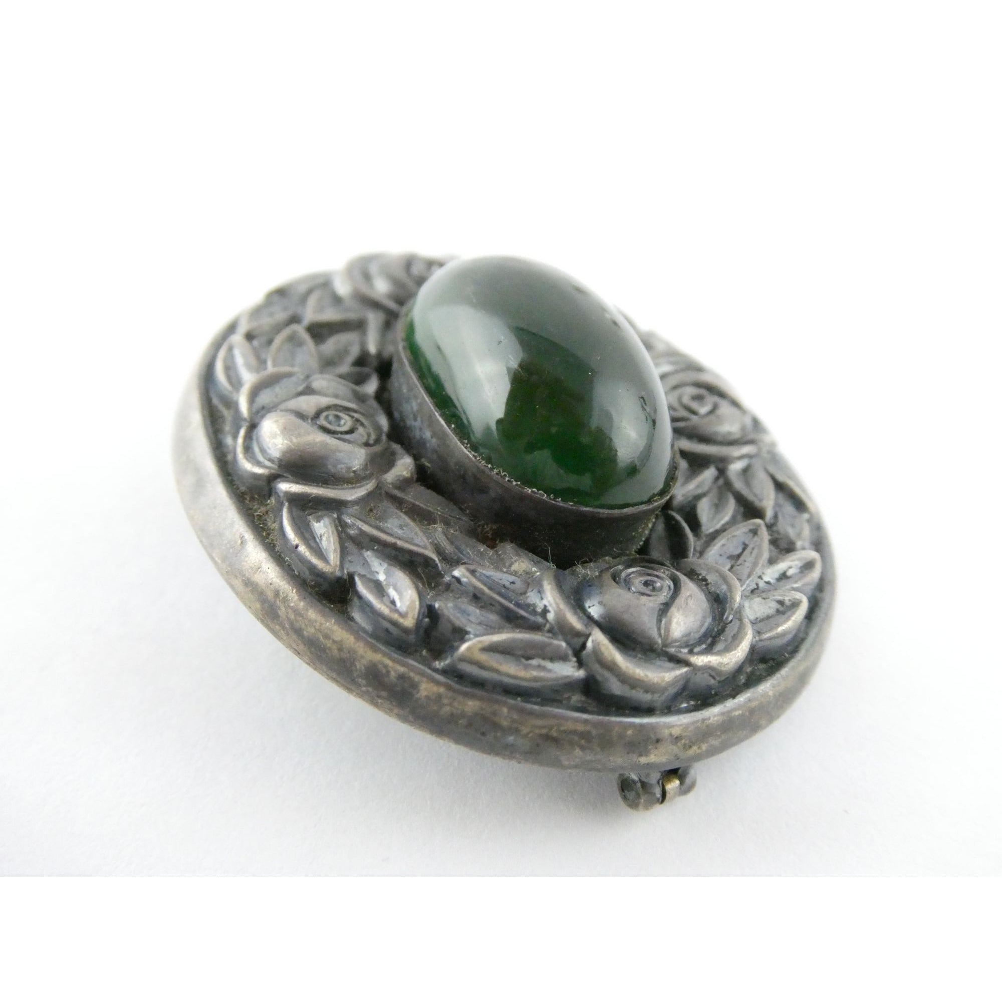 Theodor Fahrner Jugendstil Art Nouveau 935 Silver Rose Border Chrysoprase Brooch