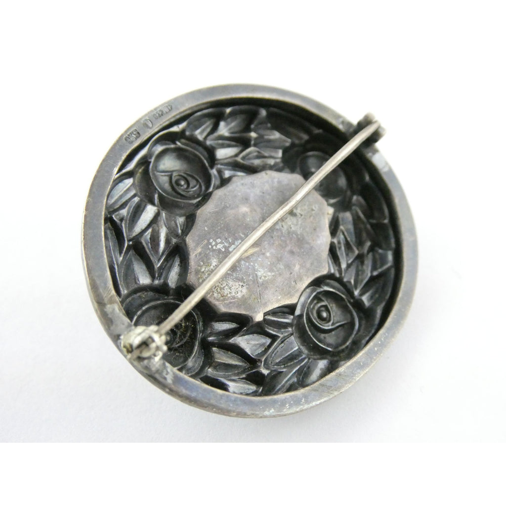 Theodor Fahrner Jugendstil Art Nouveau 935 Silver Rose Border Chrysoprase Brooch