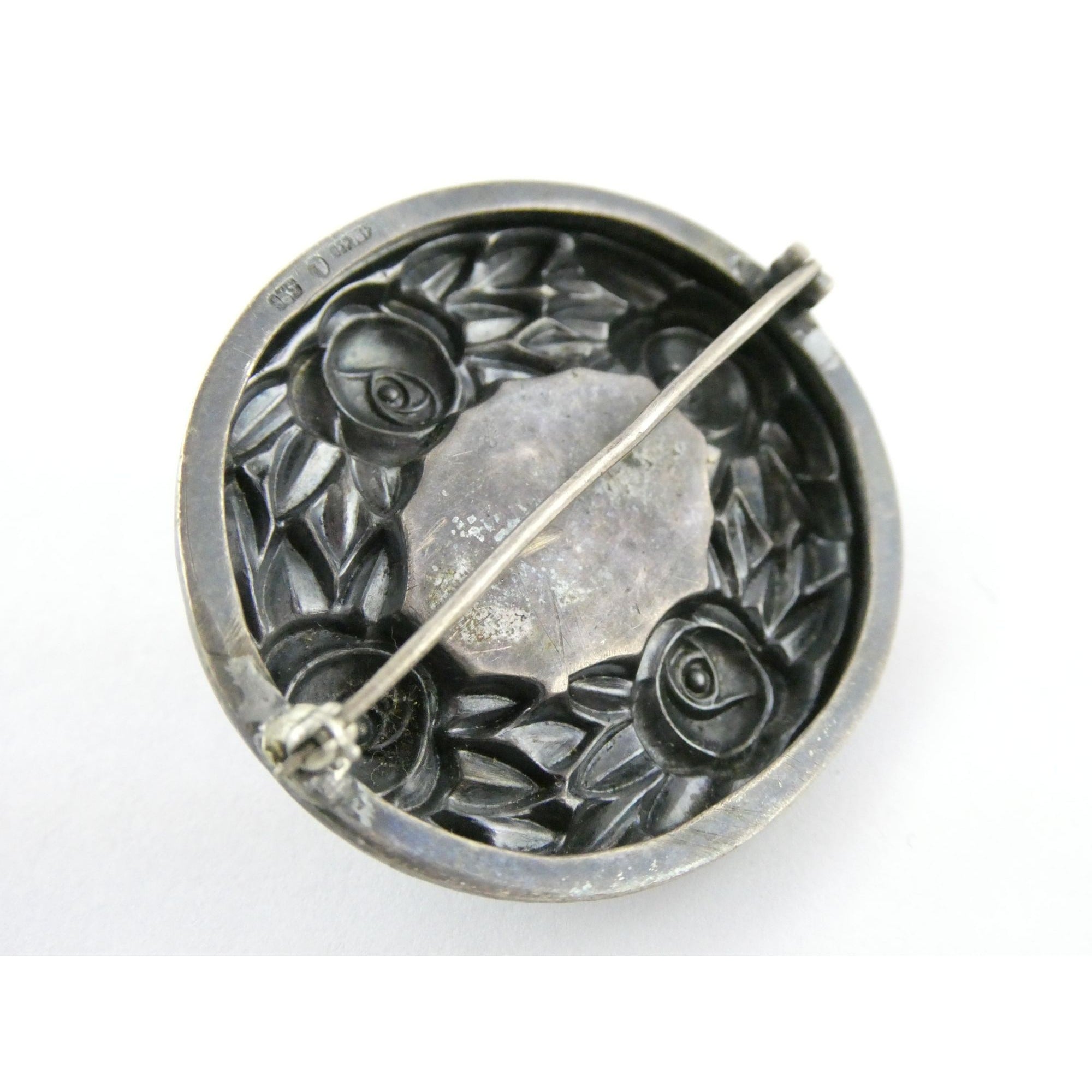Theodor Fahrner Jugendstil Art Nouveau 935 Silver Rose Border Chrysoprase Brooch