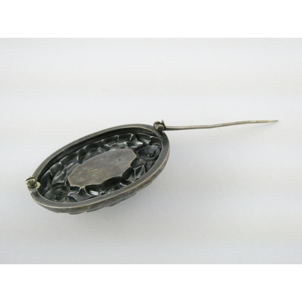 Theodor Fahrner Jugendstil Art Nouveau 935 Silver Rose Border Chrysoprase Brooch