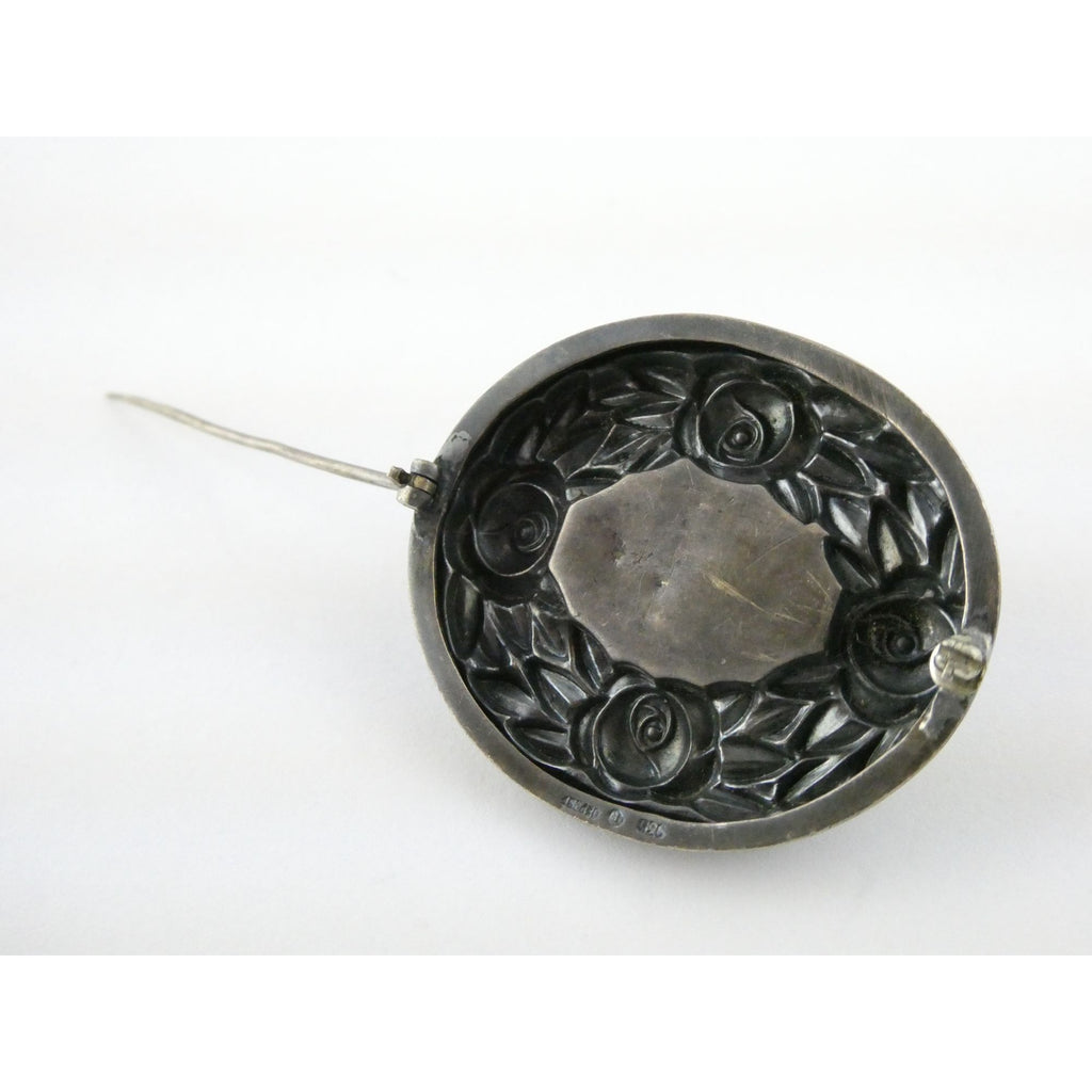 Theodor Fahrner Jugendstil Art Nouveau 935 Silver Rose Border Chrysoprase Brooch