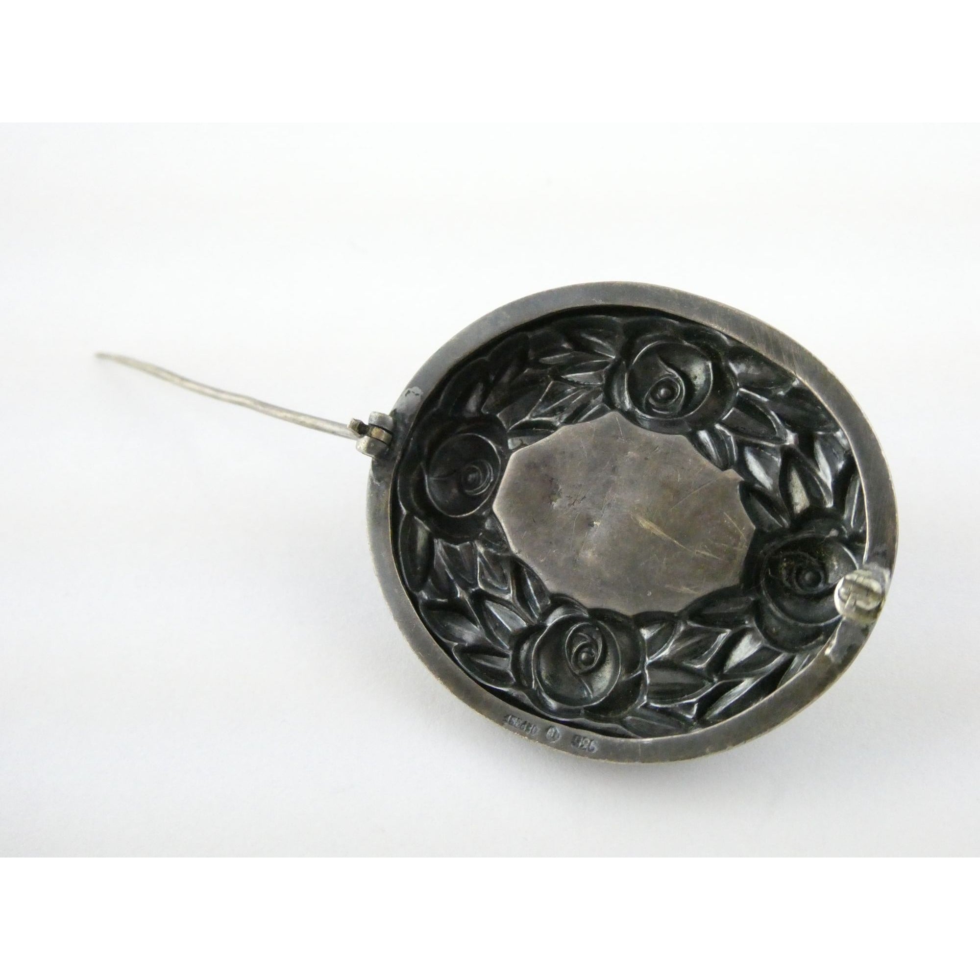 Theodor Fahrner Jugendstil Art Nouveau 935 Silver Rose Border Chrysoprase Brooch