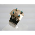 Artisan 14k Yellow Gold Sterling Silver Four Turquoise Statement Ring Size 9.75